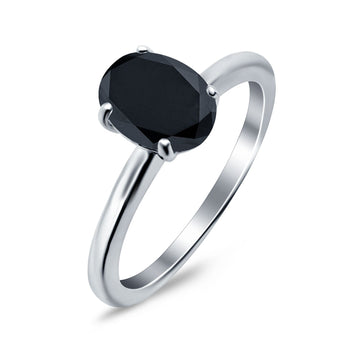 Oval Cathedral Solitaire Wedding Ring Simulated Black CZ 925 Sterling Silver